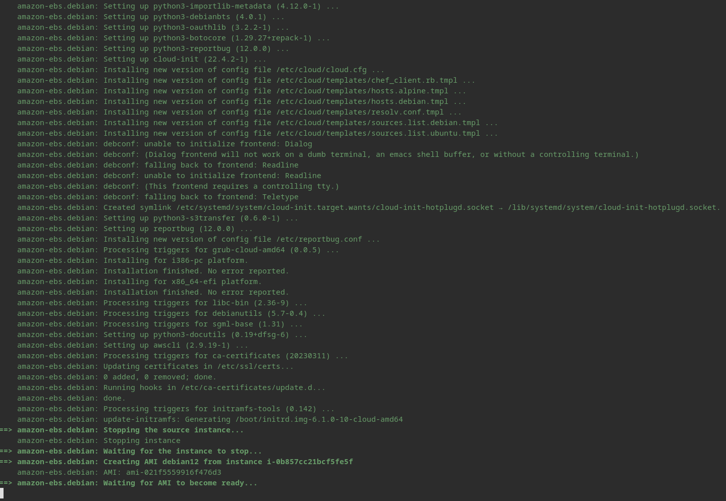 A packer build in progress, running an apt upgrade to patch the image's packages to the latest available. 